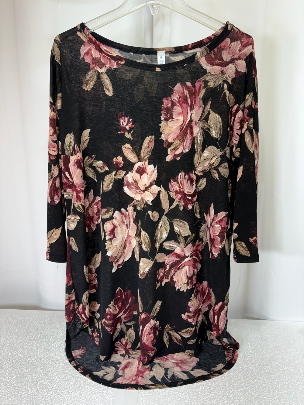 Black Floral High-Low Dress with Pink Bloom Print 3901